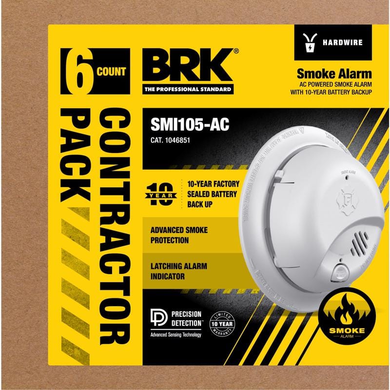 BRK 1046851 SMI105-AC Hard-Wired w/Battery Back-up Ionization Smoke Detector 6 pk