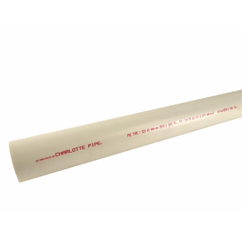 Charlotte Pipe PVC 07600 0600 Schedule 40 PVC Dual Rated Pipe 6 in. D X 10 ft. L Plain End 180 psi