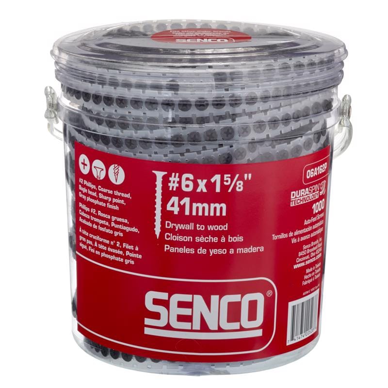 Senco 06A162P DuraSpin No. 6 Sizes X 1-5/8 in. L Phillips Coarse Collated Drywall Screws 1000 pk