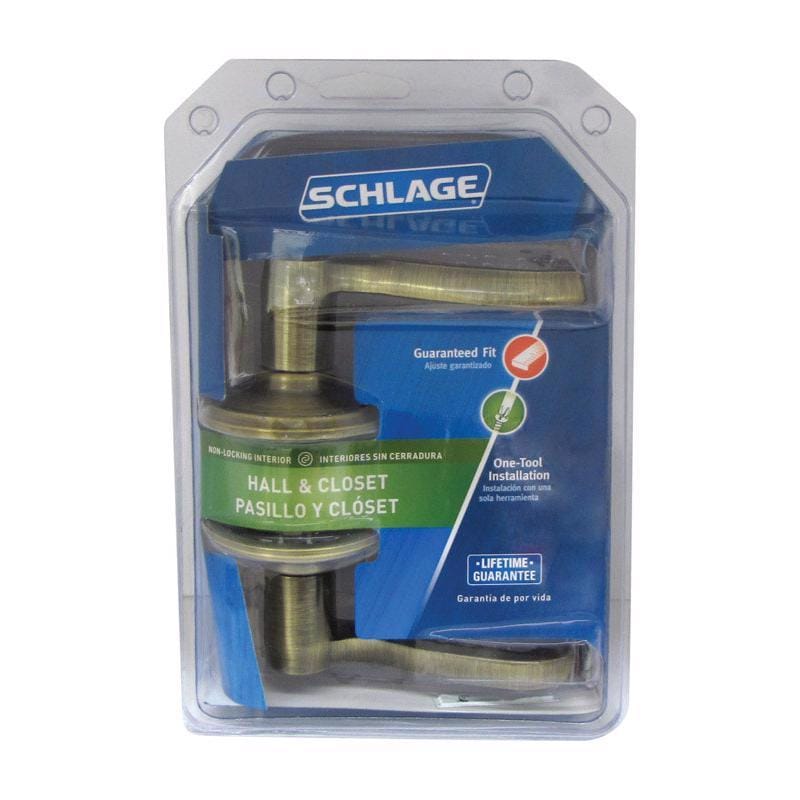 Schlage F10VFLA609 Flair Antique Brass Passage Lockset 1-3/4 in.