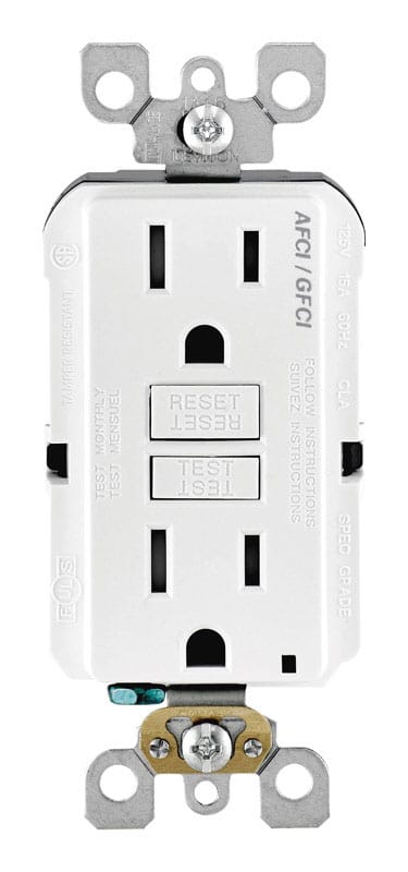 Leviton AGTR1-0KW 15 amps 125 V White AFCI/GFCI Dual Function Outlet 5-15R 1 pk