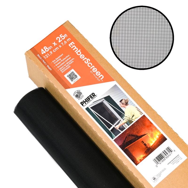 Phifer Wire 3051020 EmberScreen 48 in. W X 25 ft. L Black Stainless Steel Screen Cloth