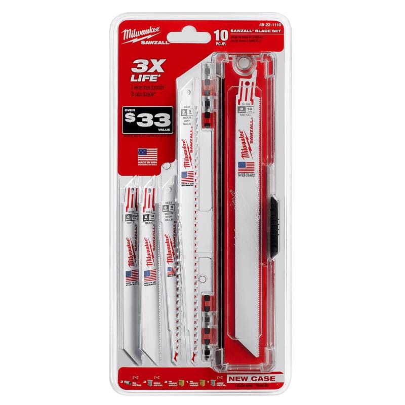 Milwaukee 49-22-1110 Sawzall 6 and 9 in. Bi-Metal Demolition Blade Set Multi TPI 10 pc
