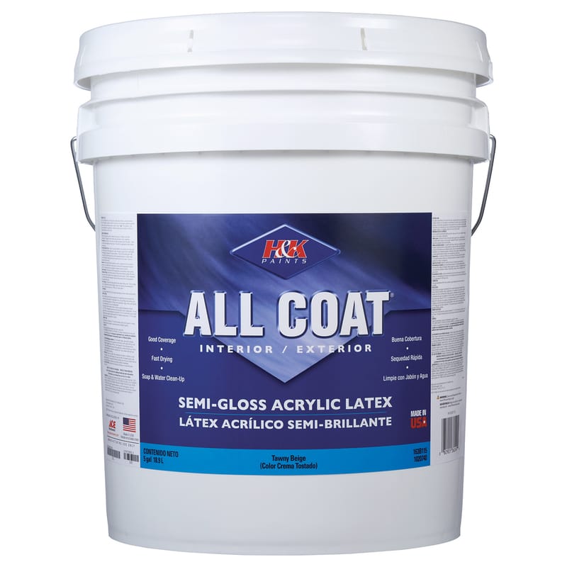 H&K Paints AH163B115-8 All-Coat Semi-Gloss Tawny Beige Water-Based Paint Exterior and Interior 5 gal