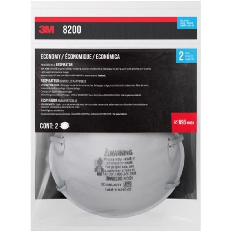 3M 8200H2-DC N95 Sanding and Fiberglass Respirator White 2 pk