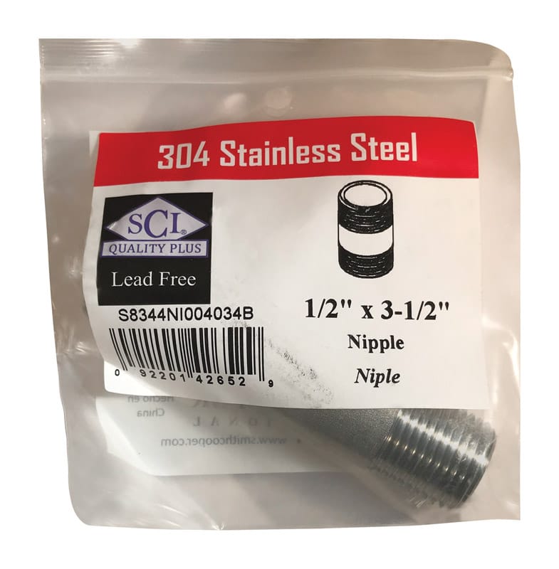 Smith-Cooper 4632101050 1/2 in. MPT Stainless Steel 3-1/2 in. L Nipple