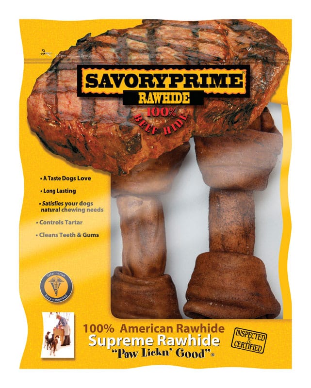 Savory Prime 22207 Beef Flavor Large Adult Knotted Bone Beef Rawhide 6-7 in. L 2 pk
