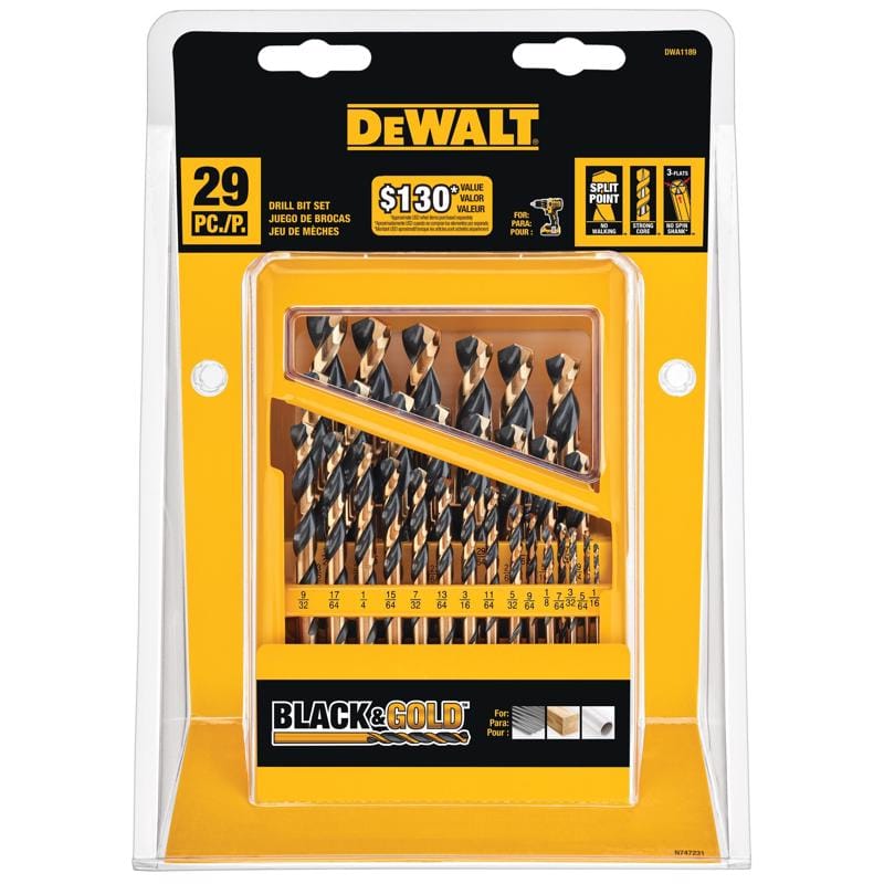 Dewalt DWA1189 Assorted Black Oxide Drill Bit Set Straight Shank 29 pc