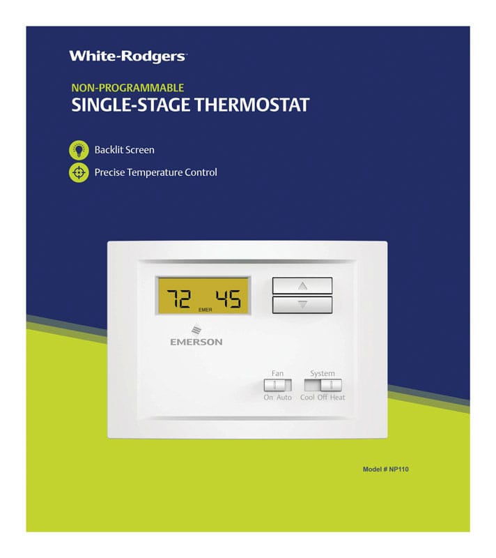 White Rodgers NP110 Heating and Cooling Push Buttons Single Pole Thermostat