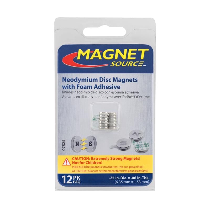 Magnet Source 07525 .06 in. L X .25 in. W Silver Disc Magnets with Adhesive 1.2 lb. pull 12 pc