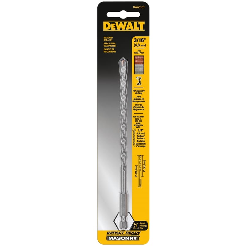 Dewalt DWA5101 3/16 in. X 6 in. L Carbide Tipped Impact Ready Drill Bit Hex Shank 1 pc