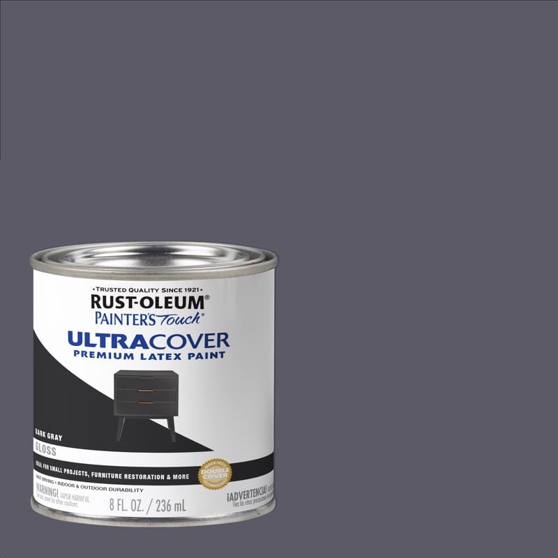 Rust-Oleum 1986730 Painters Touch Ultra Cover Gloss Dark Gray Water-Based Latex Ultra Cover Paint 0.5 pt