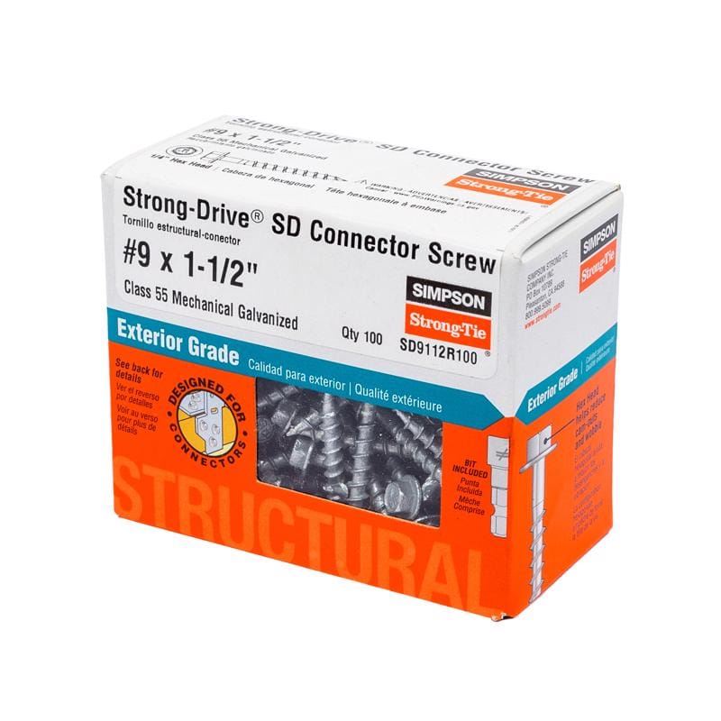 Simpson Strong-Tie SD9112R100 Strong-Drive No. 9 Sizes X 1-1/2 in. L Star Hex Head Coarse Structural Screws