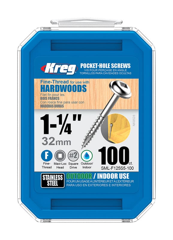 Kreg SML-F125S5-100 No. 8 X 1-1/4 in. L Square Fine Pocket-Hole Screw 100 pk