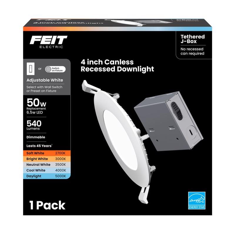 Feit LEDR4XT/5CCT LED Retrofits White 4 in. W LED Canless Recessed Downlight 6.5 W
