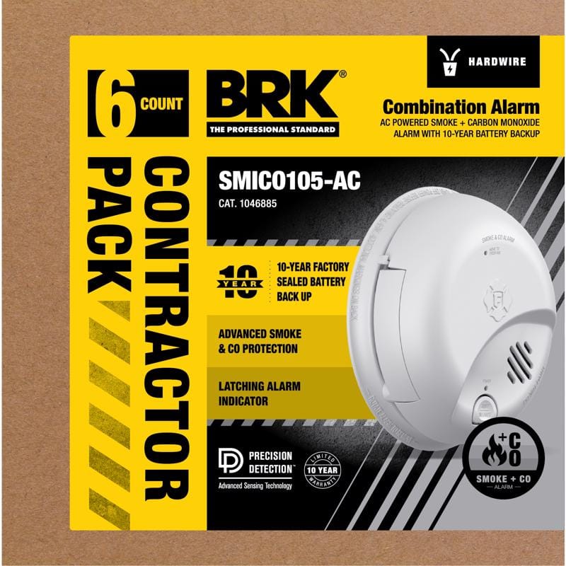 First Alert 1046885 BRK SMICO105-AC Hard-Wired w/Battery Back-Up Ionization Smoke/Carbon Monoxide Combo Pack 6 pk