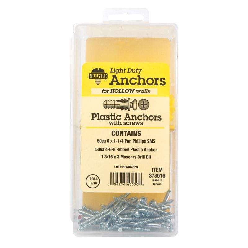 Hillman 373516 0.164 in. D X 7/8 in. L Plastic Pan Head Ribbed Anchor Kit 101 pk