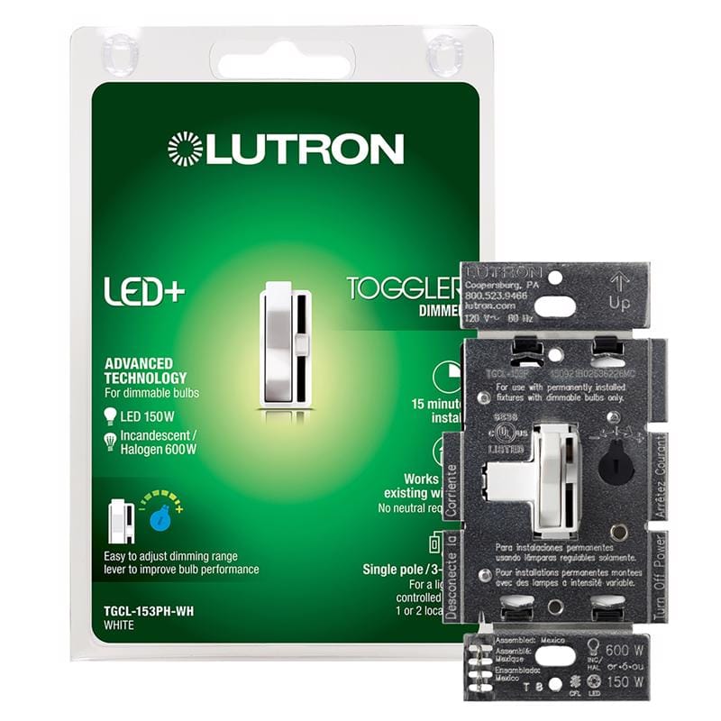 Lutron TGCL-153PH-WH Toggler White 150 W 3-Way Dimmer Switch 1 pk