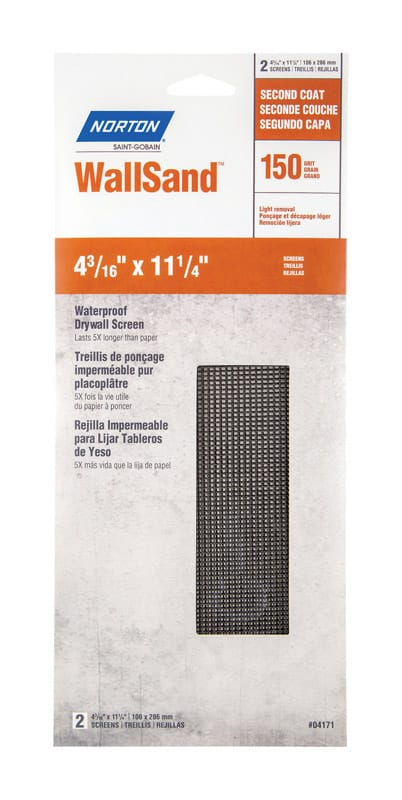 Norton 07660768320 WallSand 11-1/4 in. L X 4-3/16 in. W 150 Grit Silicon Carbide Waterproof Drywall Screen 2 pk