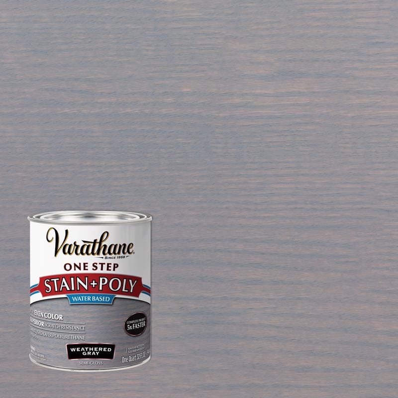 Varathane 333649 Semi-Gloss Weathered Gray Water-Based One-Step Stain/Poly 1 qt