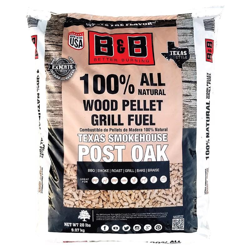 B&B Charcoal B00108 Texas Smokehouse Hardwood Pellets All Natural Oak 20 lb