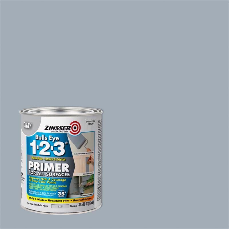 Zinsser 286258 Bulls Eye 123 Gray Water-Based Acrylic Copolymer Primer 1 qt