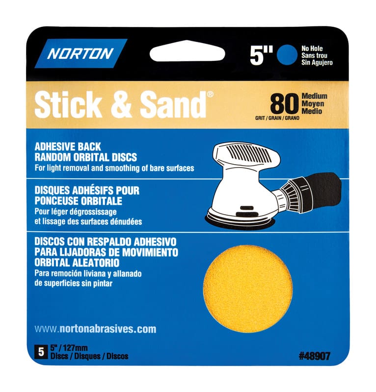 Norton 07660705455 Stick & Sand 5 in. Aluminum Oxide Adhesive A250/A290/H290 Sanding Disc 80 Grit Coarse 5 pk