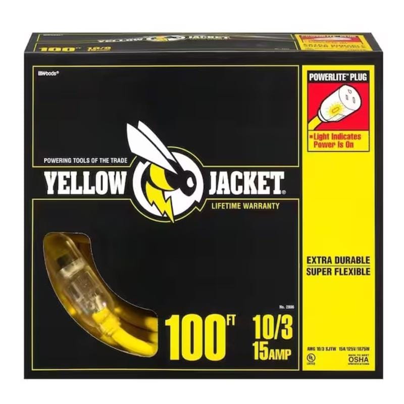 Yellow Jacket 2806 Outdoor 100 ft. L Yellow Extension Cord 10/3 SJTW
