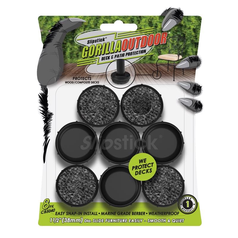 Slipstick CB5040 Gorilla Outdoor Black 1-1/2 in. Push-On Marine Grade Berber Chair Glide 8 pk