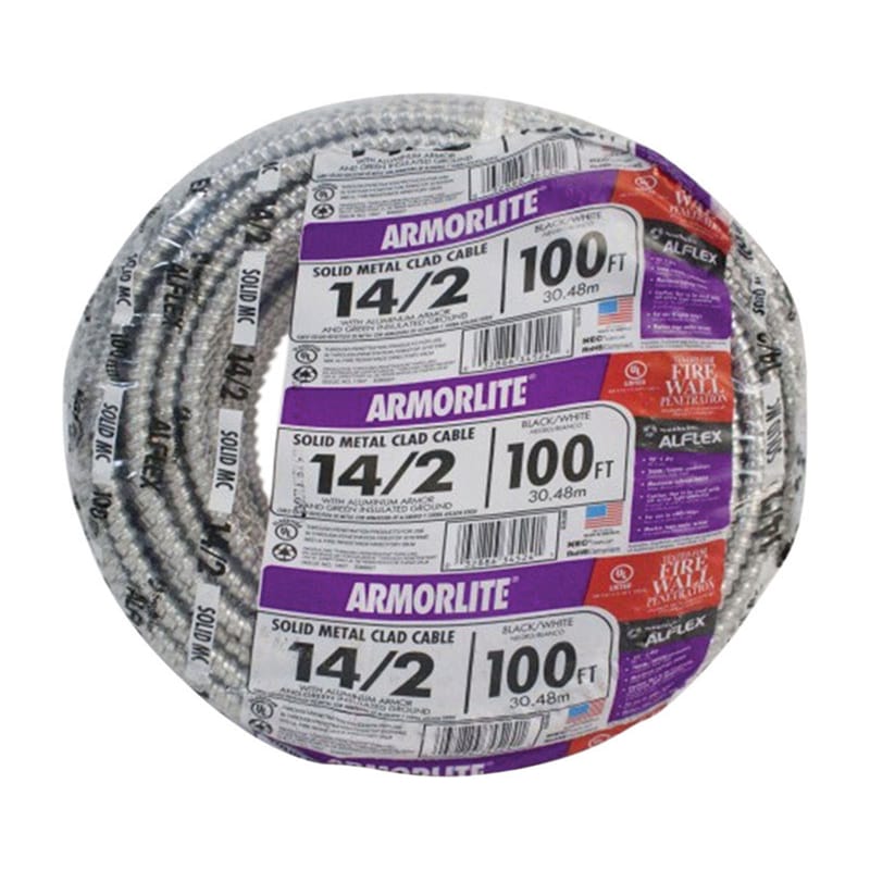 Southwire 68579223 Armorlite 100 ft. 14/2 Solid Aluminum Armored MC Cable