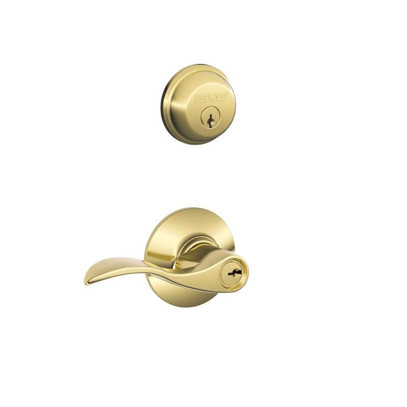 Schlage FB50NVACC505605 Accent Bright Brass Entry Lever 1-3/4 in.