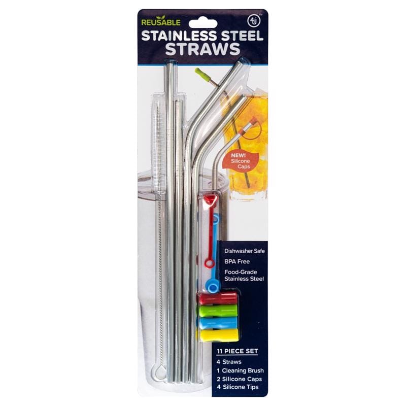 4TH Utensil HE0158 Silver Stainless Steel Drinking Straws