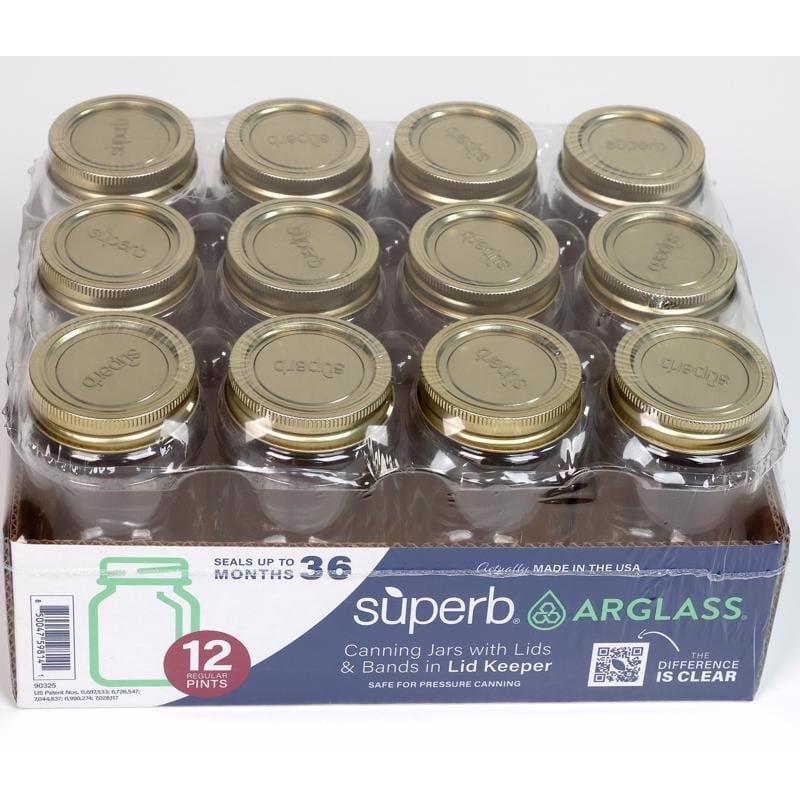 Superb 90325 Arglass Regular Mouth Canning Jar 16 oz 12 pk
