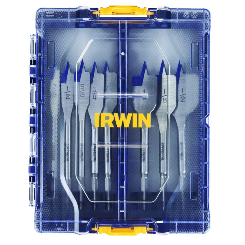 Irwin IWAX128PC Speedbor Carbon Steel Spade Bit Set Quick-Change Hex Shank 8 pc