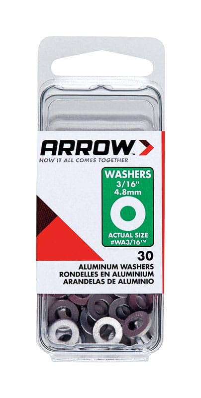 Arrow WA3/16 3/16 in. D Aluminum Flat Washers Silver 30 pk
