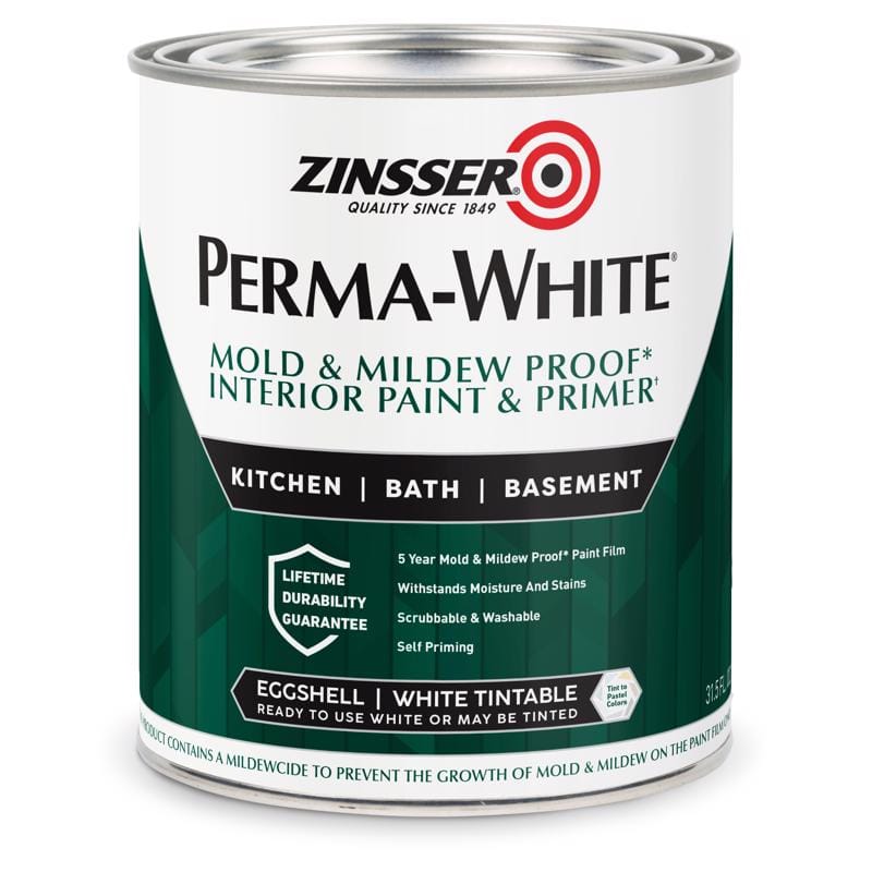 Zinsser 2774 Perma-White Eggshell White Water-Based Mold and Mildew-Proof Paint Interior 1 qt