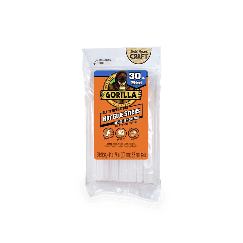Gorilla 3023003 Mini High Strength Clear Hot Glue Sticks 30 pc