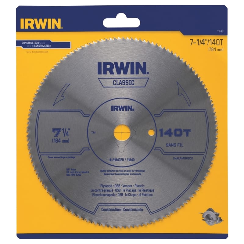 Irwin 11840 7-1/4 in. D X 5/8 in. Classic Steel Circular Saw Blade 140 teeth 1 pk