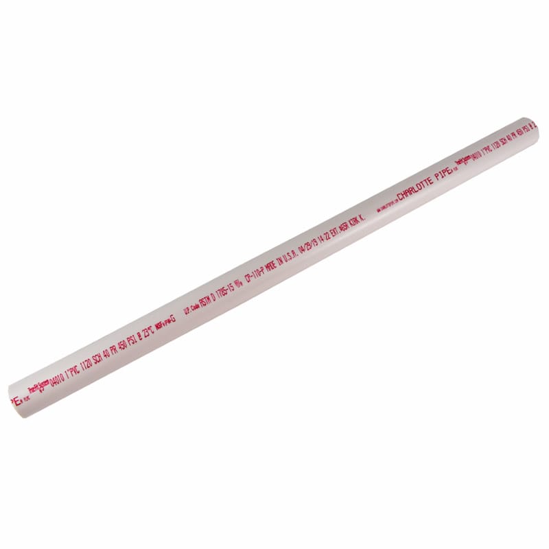 Charlotte Pipe PVC 04010 0200 Schedule 40 PVC Solid Pipe 1 in. D X 2 ft. L Plain End 450 psi