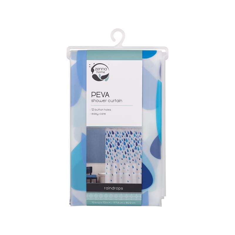 Zenna Home CPRRNBLL 72 in. H X 70 in. W Blue Raindrops Shower Curtain PEVA