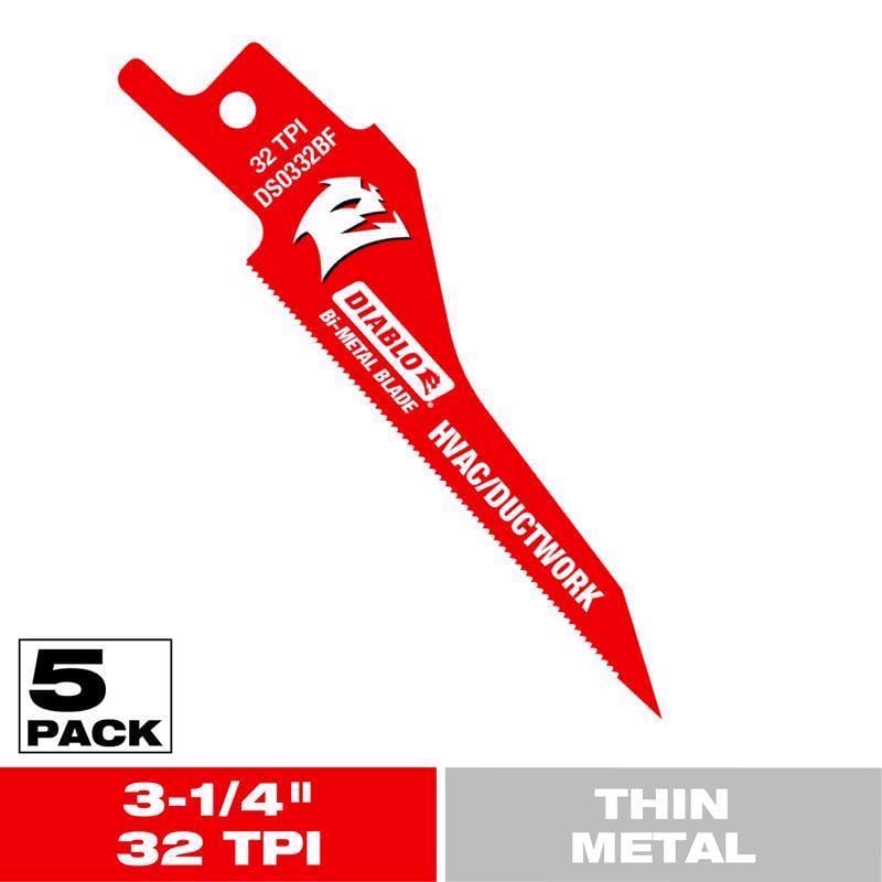 Diablo DS0332BF5 3-1/4 in. Bi-Metal HVAC/Ductwork Reciprocating Saw Blade 32 TPI 5 pk