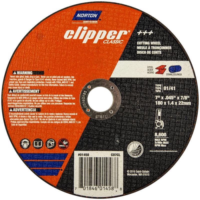 Norton 70184601458 Clipper 7 in. D X 7/8 in. X 0.045 in. thick Aluminum Oxide Classic Cut-Off Wheel 1 pk