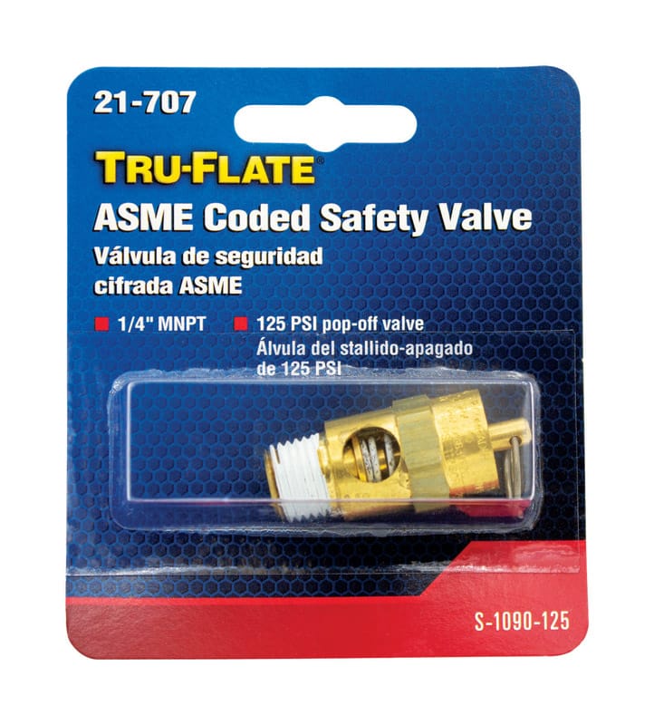 Tru-Flate TRFL21707 Brass Safety Valve 1/4 in. Male 1 pc