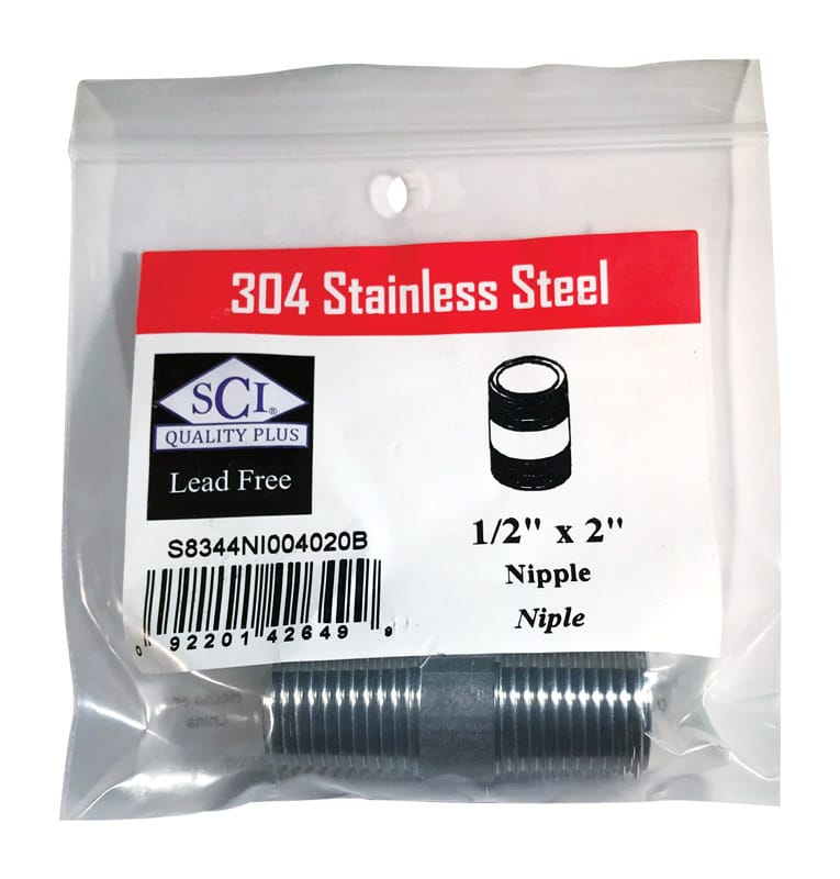 Smith-Cooper 4632101020 1/2 in. MPT Stainless Steel 2 in. L Nipple