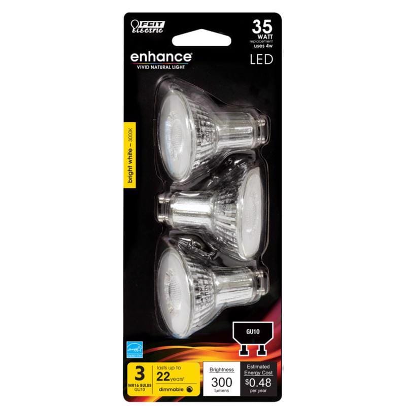 Feit MR16GU10930CA3 Enhance MR16 GU10 LED Bulb Bright White 35 Watt Equivalence 3 pk