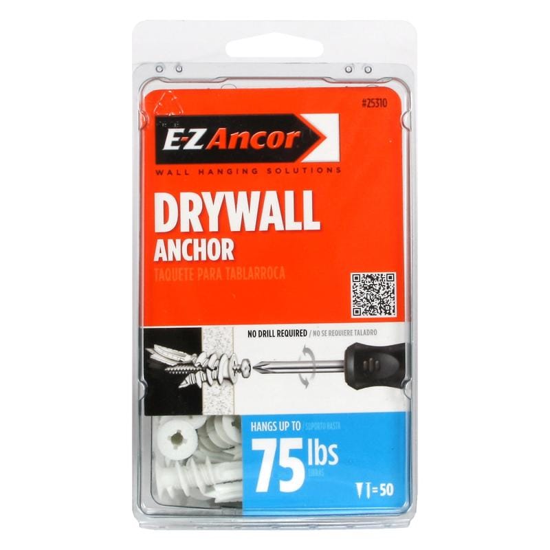 E-Z Ancor 25310 1/4 in. D X 1-1/2 in. L Nylon Ribbed Head Drywall Anchors 50 pk