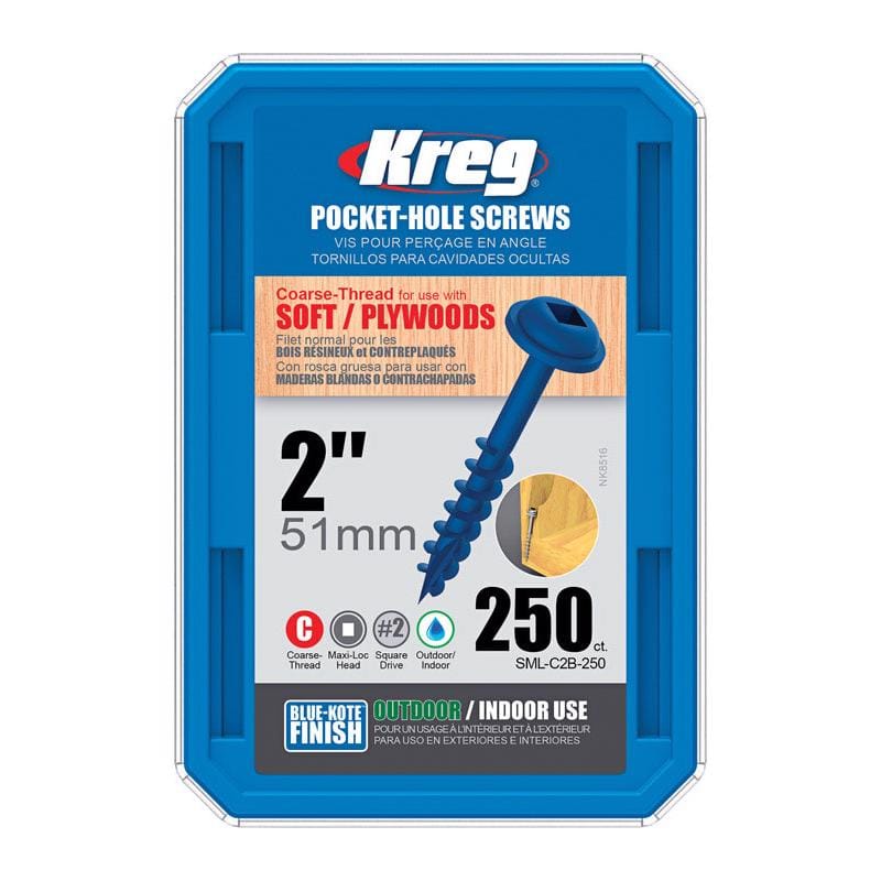 Kreg SML-C2B-250 No. 8 X 2 in. L Square Blue-Kote Coarse Pocket-Hole Screw 250 pk