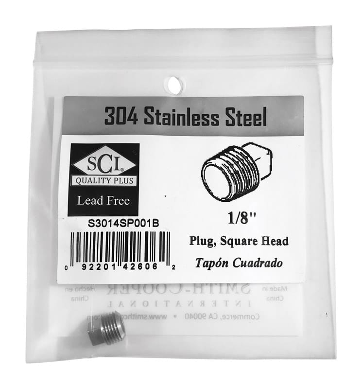 Smith-Cooper 4638102200 1/8 in. MPT Stainless Steel Square Head Plug