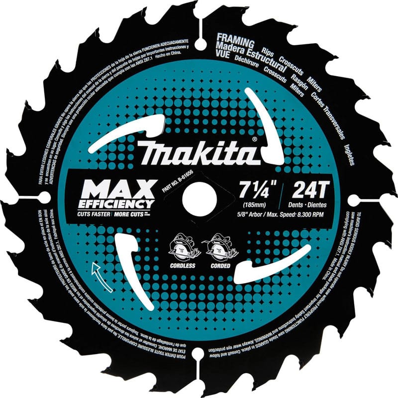 Makita B-61656 7-1/4 in. D X 5/8 in. Max Efficiency Carbide Tipped Circular Saw Blade 24 teeth 1 pk