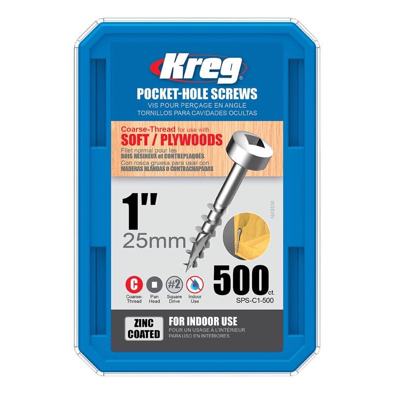 Kreg SPS-C1 - 500 No. 6 X 1 in. L Square Zinc-Plated Coarse Pocket-Hole Screw 500 pk